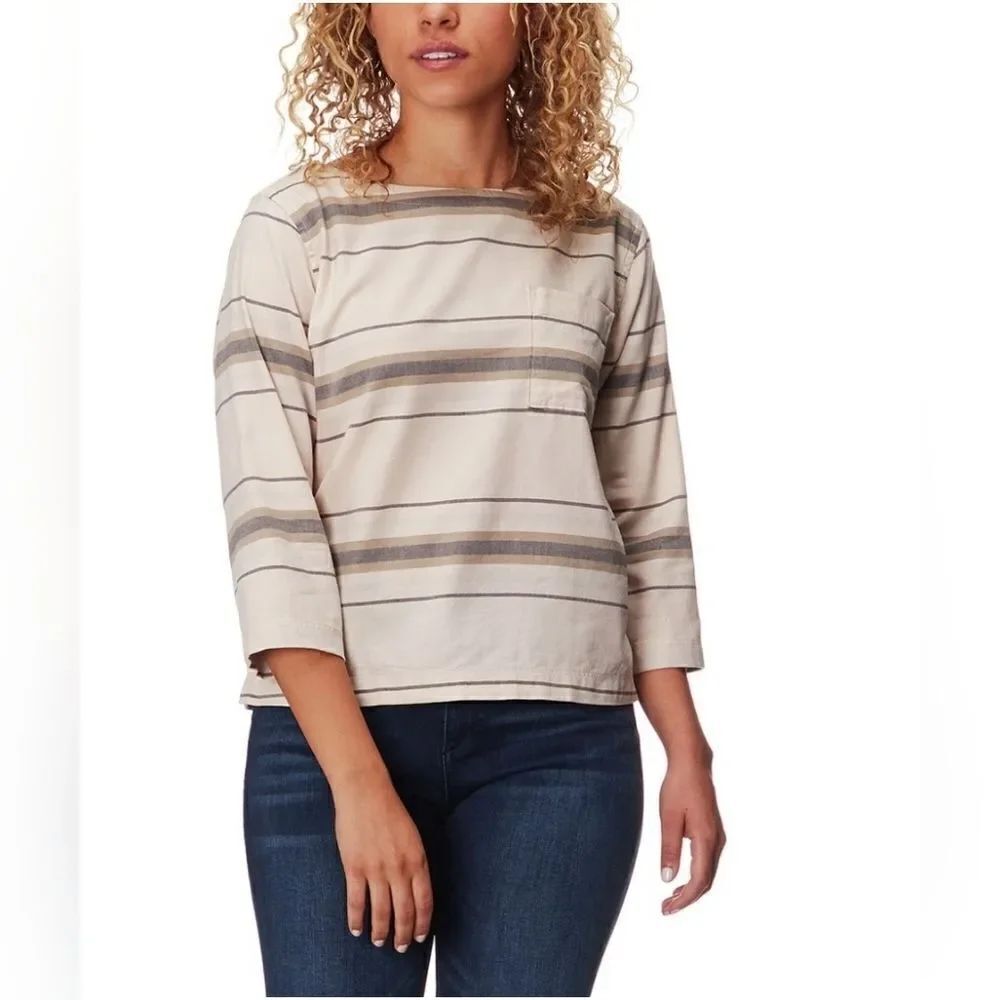 Patagonia Top Womens M Ivory Catbells Striped Boxy Shirt 100% Organic-Cotton